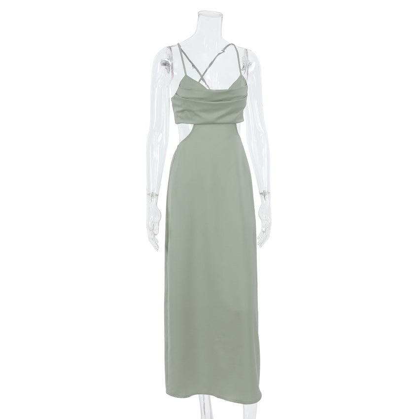 Sexy Satin Backless Long Sleeveless Party Dresses