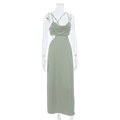 Sexy Satin Backless Long Sleeveless Party Dresses