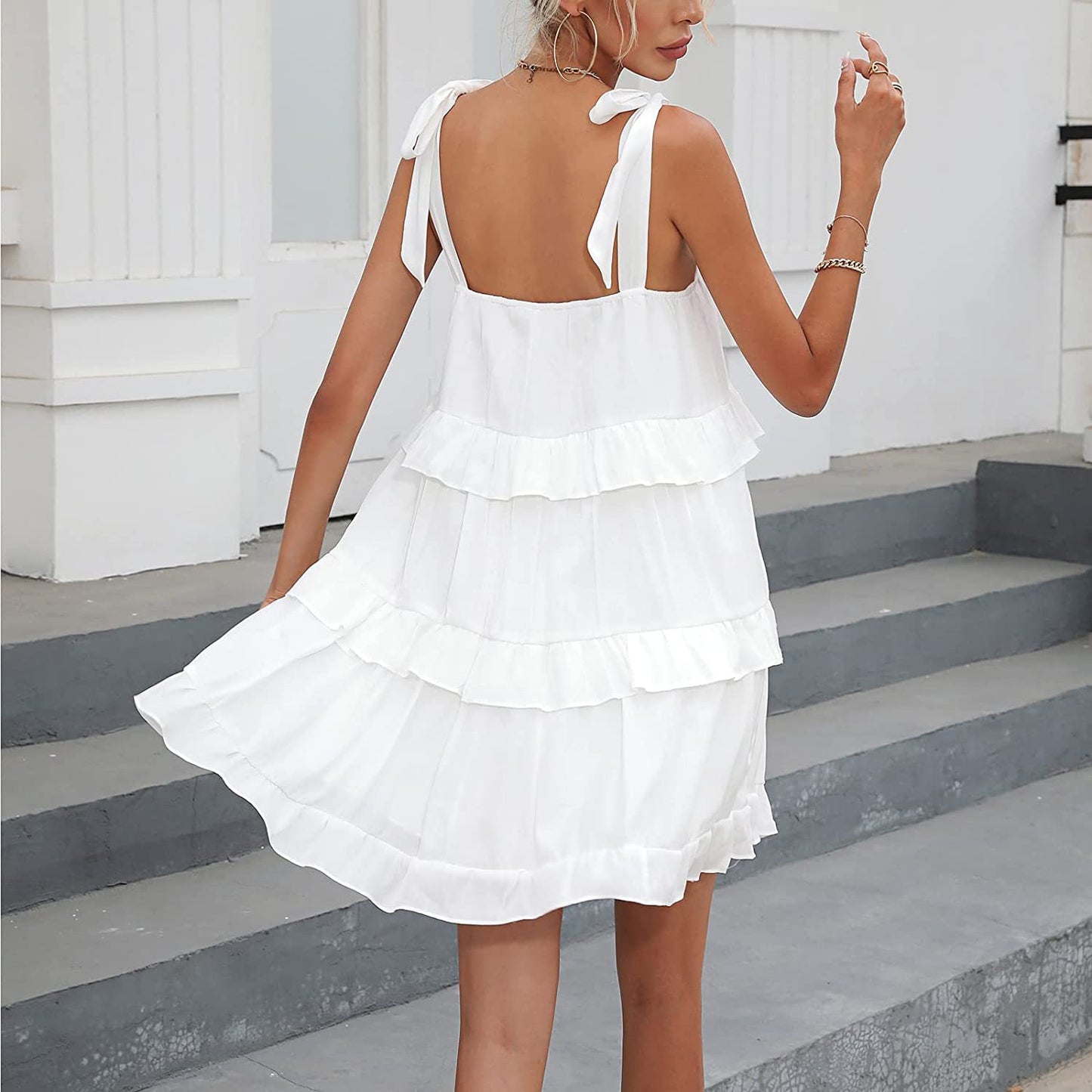 Casual Summer Ruffled Cake Style Mini Dresses