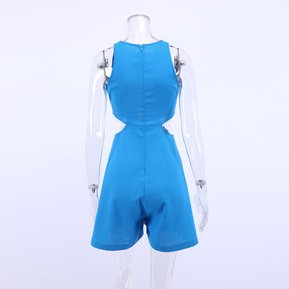 Summer Cotton Linen Halter Midriff Baring One Piece Suits