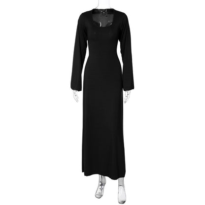 Sexy U Neck Back Lace Up Long Sleeves Dresses