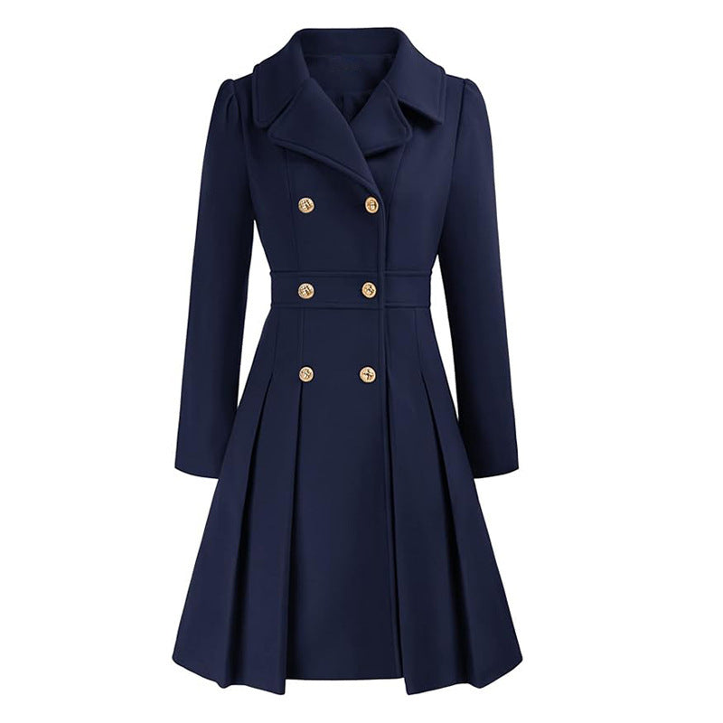 Fashion Women's Trench Coat Lapel Double-breasted Pocket A-shaped Pea Coat