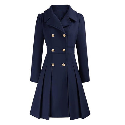 Fashion Women's Trench Coat Lapel Double-breasted Pocket A-shaped Pea Coat