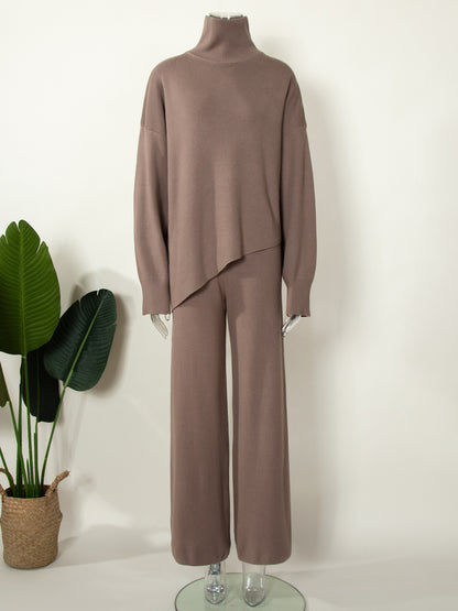 Casual Irregular Pullover Sweaters and Wide Legs Pants Outfits Sets