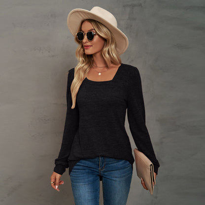 Fashion Square Neckline Long Sleeves Shirts