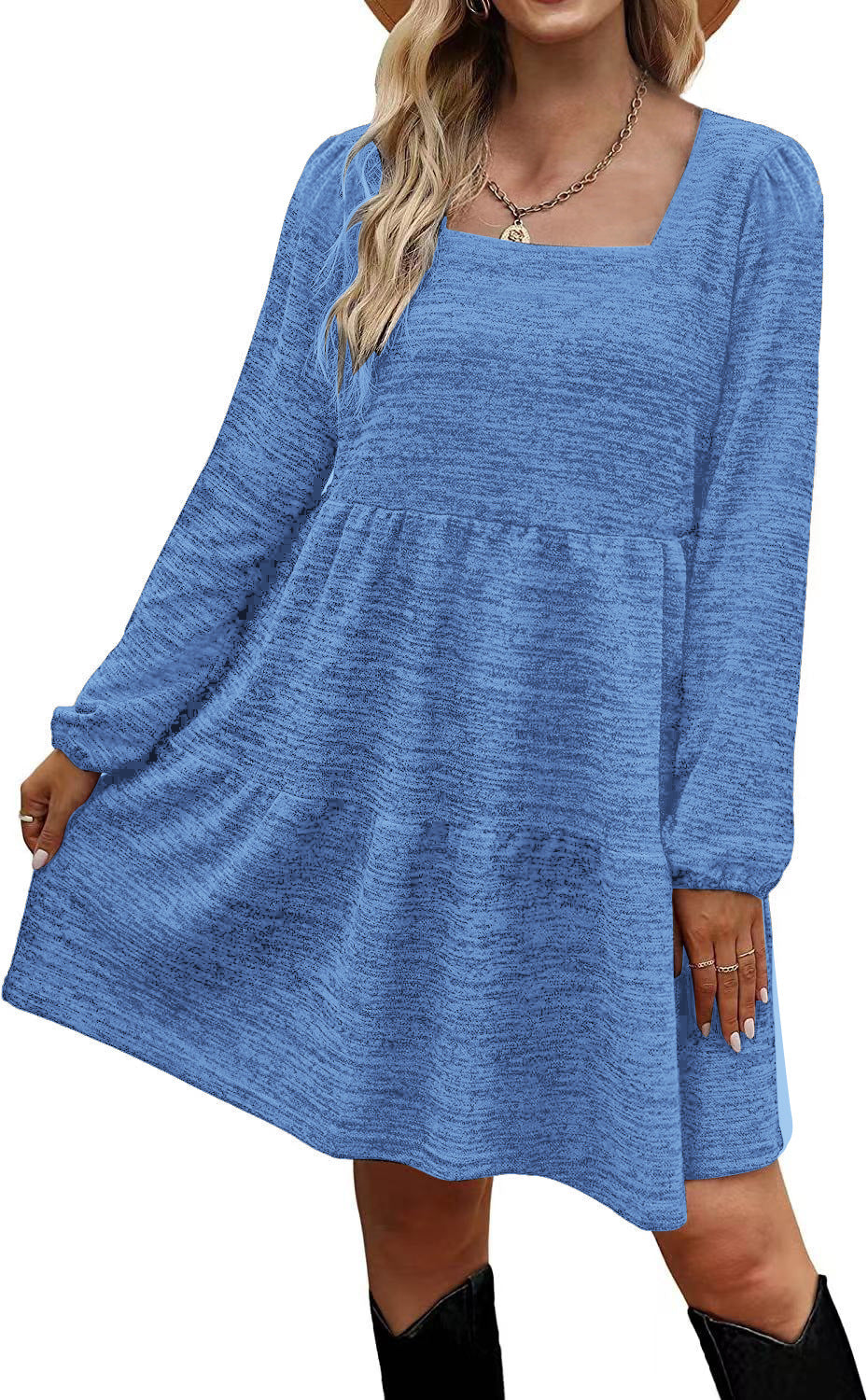 Fashion Square Neckline Fall Mini Dresses