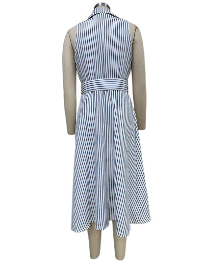 Fashion Striped Sleeveless Office Lady Dresses