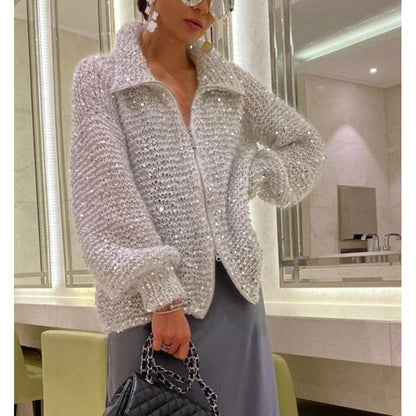 Fashion Sequined V Neck Sweaters for Women