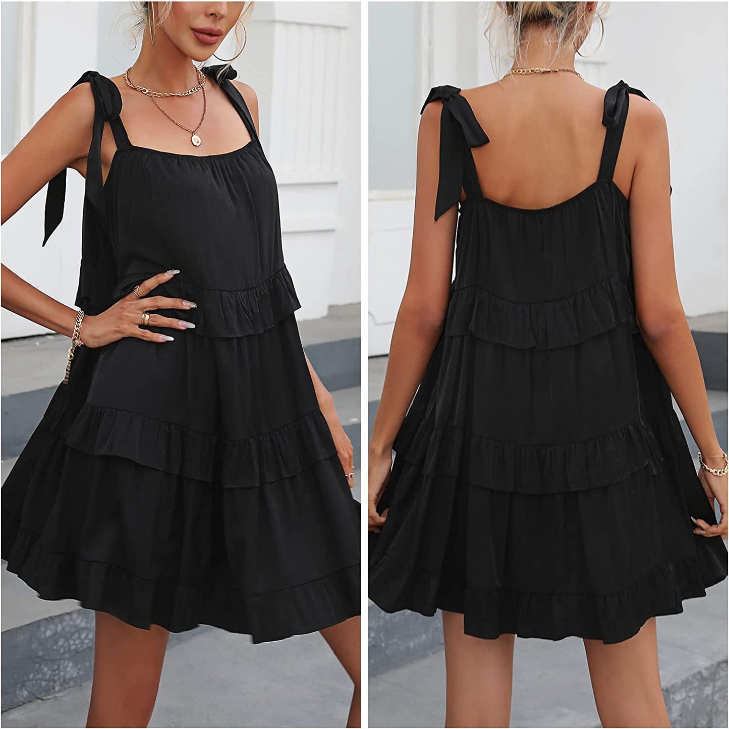 Casual Summer Ruffled Cake Style Mini Dresses