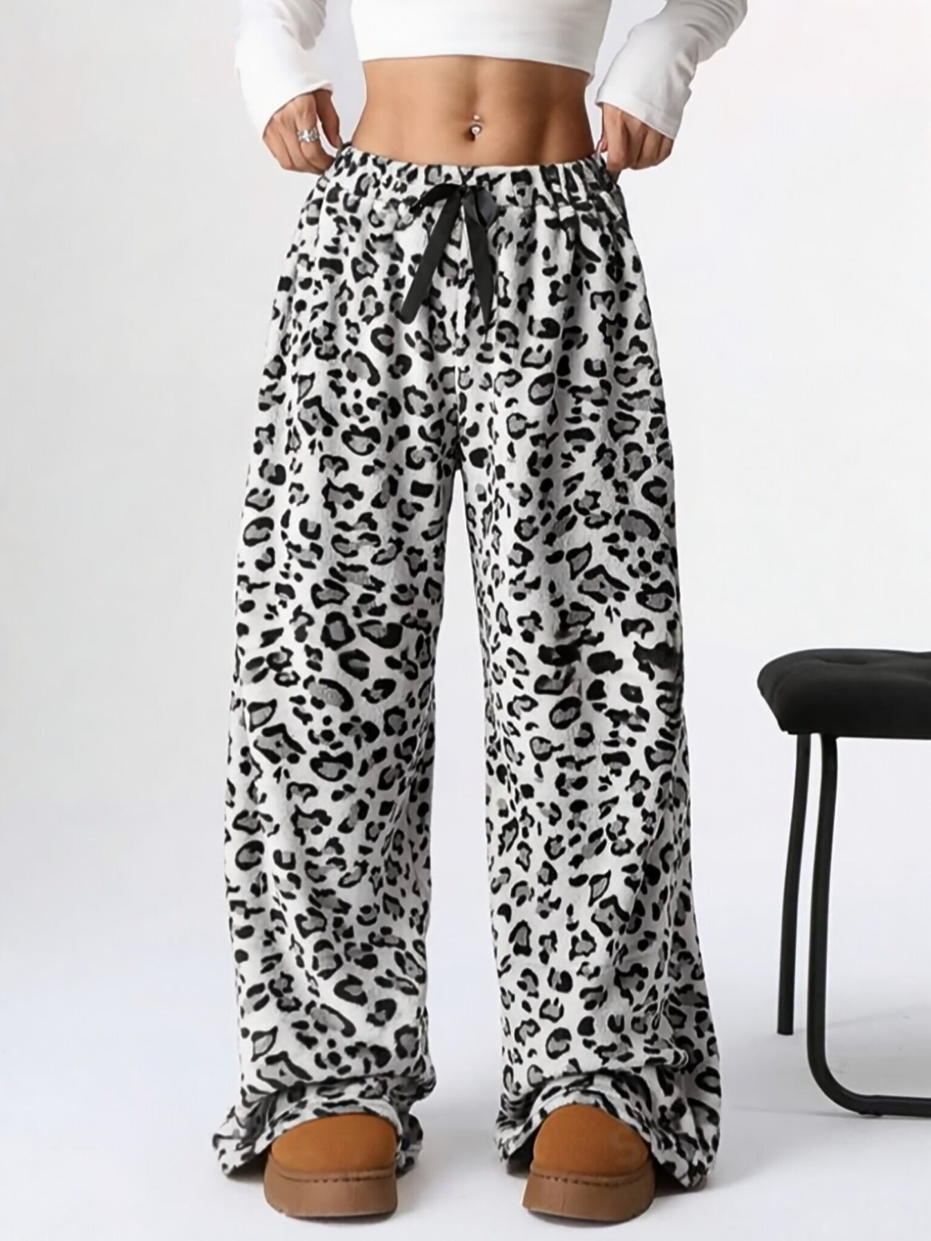 Casual Leopard Leopard Women Wide-leg Pants