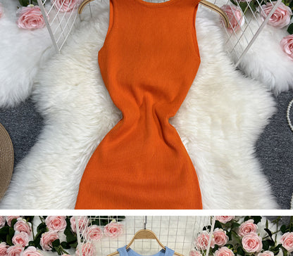Sexy Summer Twist Designed Knitted Tank Top Elastic Dresses