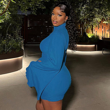 Sexy High Neck Bodycon Long Sleeves Short Dresses
