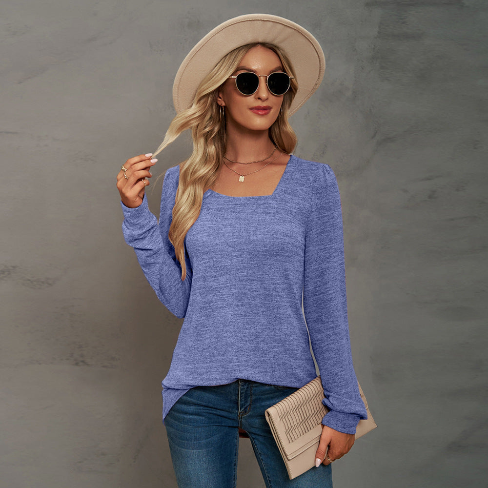 Fashion Square Neckline Long Sleeves Shirts