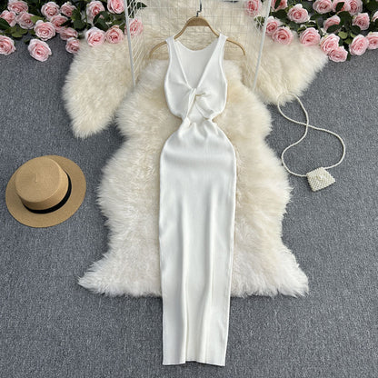 Sexy Summer Twist Designed Knitted Tank Top Elastic Dresses