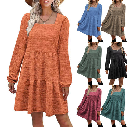 Fashion Square Neckline Fall Mini Dresses