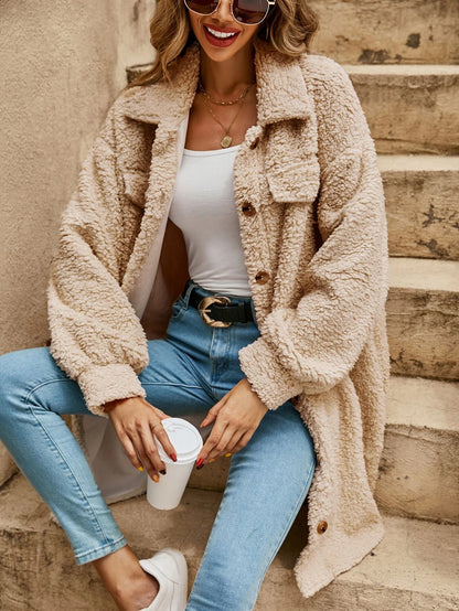 Fashion Turnover Collar Women Long Outerwear
