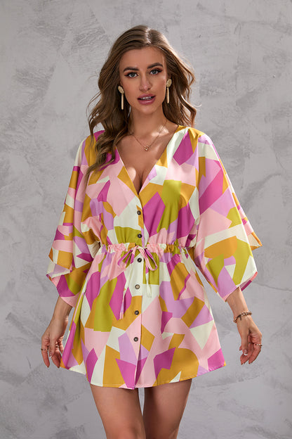 Casual Summer Leaf Print Half Sleeves Mini Dresses