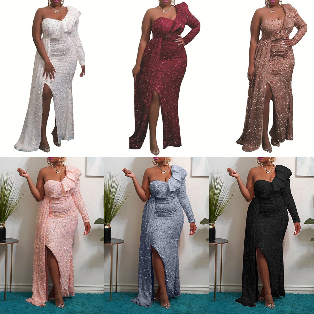 Sexy Sequined One Shoulder Long Party Dresses