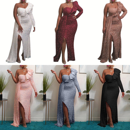 Sexy Sequined One Shoulder Long Party Dresses