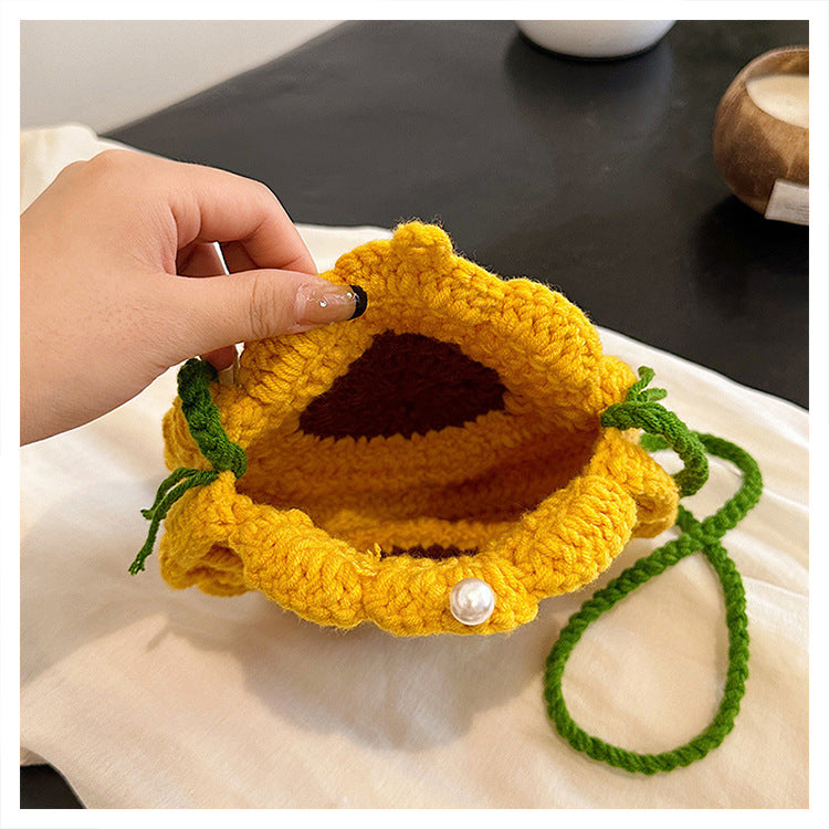 Designed Handmade Crochet 3d Sunflower Mini Shoulder Bags