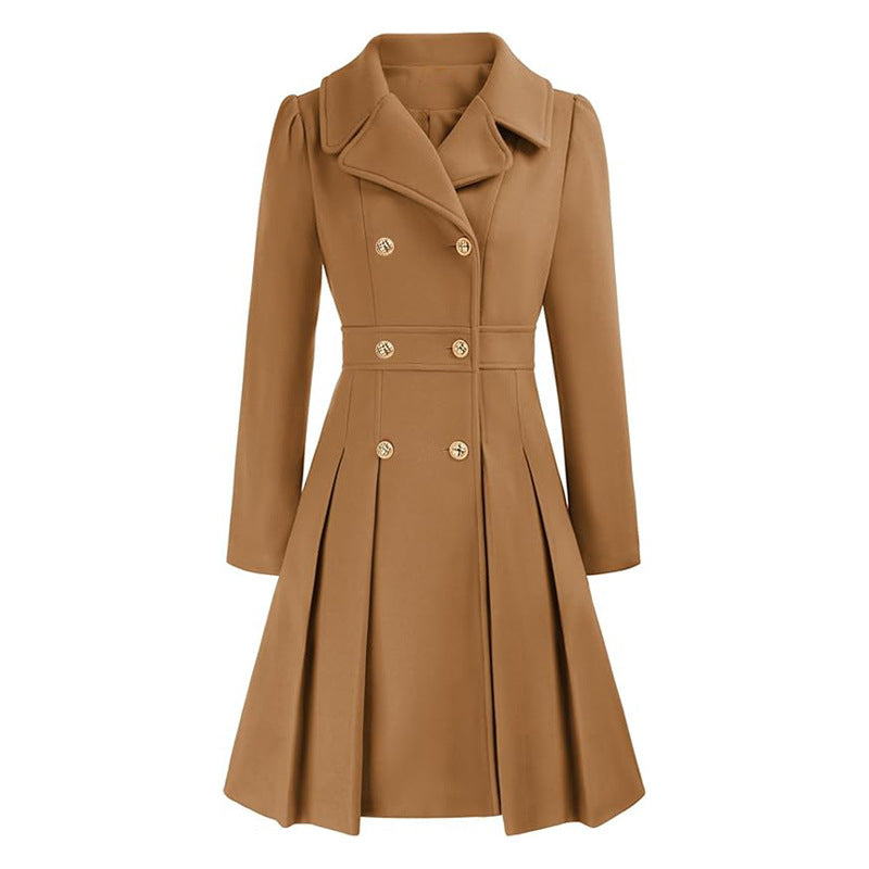Fashion Women's Trench Coat Lapel Double-breasted Pocket A-shaped Pea Coat