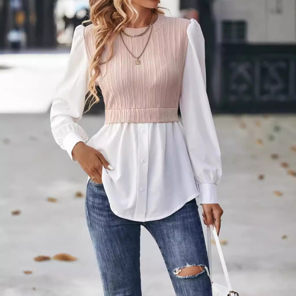 Casual Round Neck Women Blouses Shirts