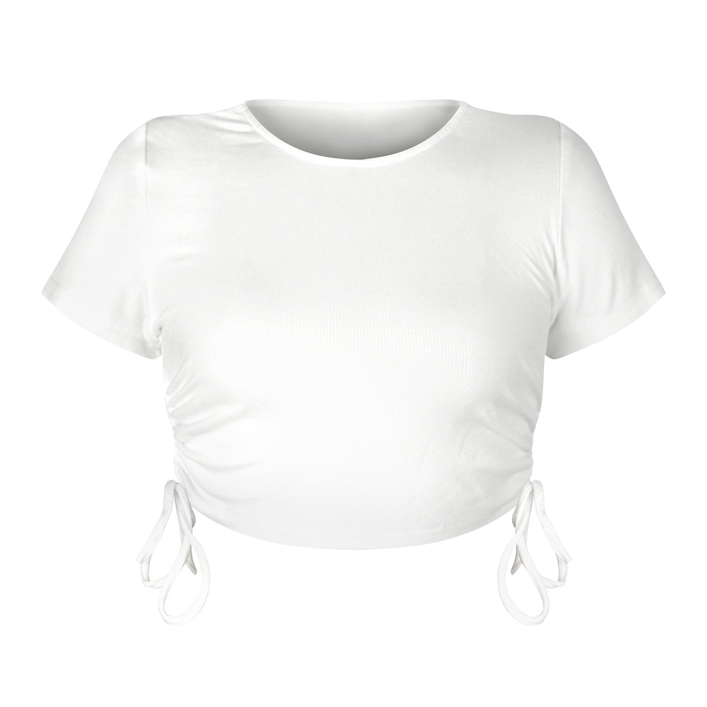 Sexy Round Neck Drawstring Midriff Baring Short Sleeves T Shirts