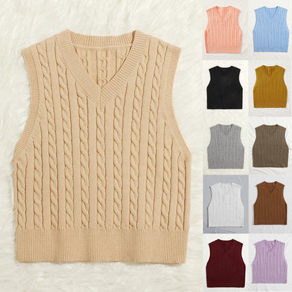Casual V Neck Sleeveless Knitted Vest