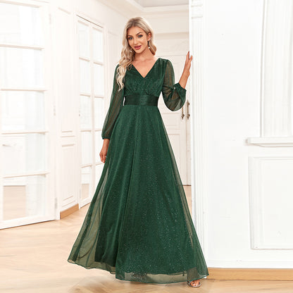 Green Chiffon V Neck Long Sleeves Party Dresses/bridesmaid Dresses