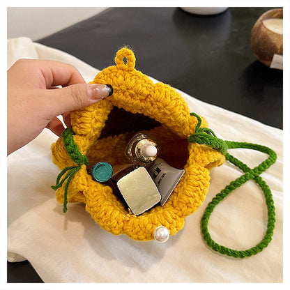 Designed Handmade Crochet 3d Sunflower Mini Shoulder Bags