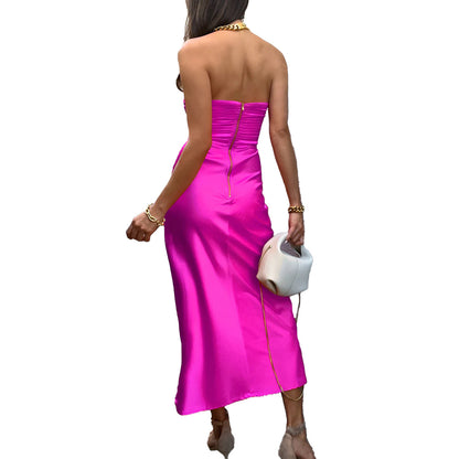 Sexy Satin Strapless Summer Women Party Dresses
