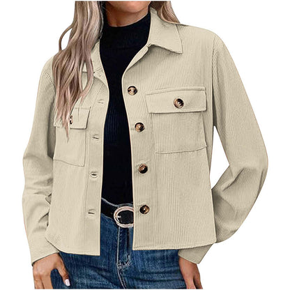Women's Fashion Casual Short Shirt Corduroy Button-up Top Jackets
