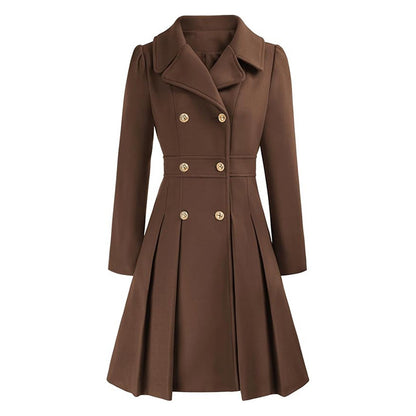 Fashion Women's Trench Coat Lapel Double-breasted Pocket A-shaped Pea Coat