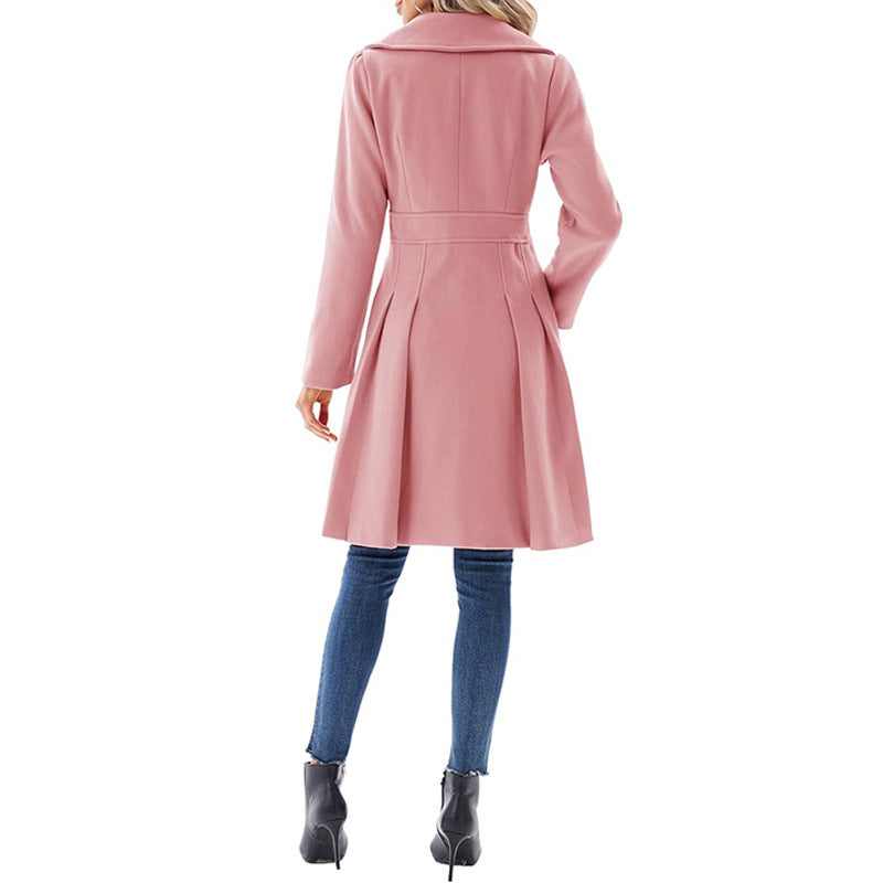 Fashion Women's Trench Coat Lapel Double-breasted Pocket A-shaped Pea Coat