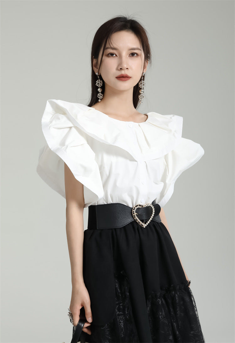 Designed Ruffled Short Sleeves Shirts