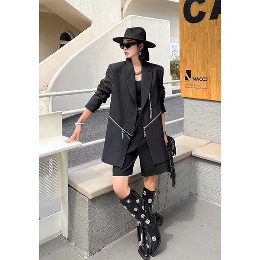 Designed Fashon Zipper Blazer Coat