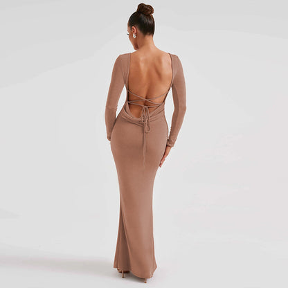 Sexy Backless Lace Up Long Sleeves Dresses