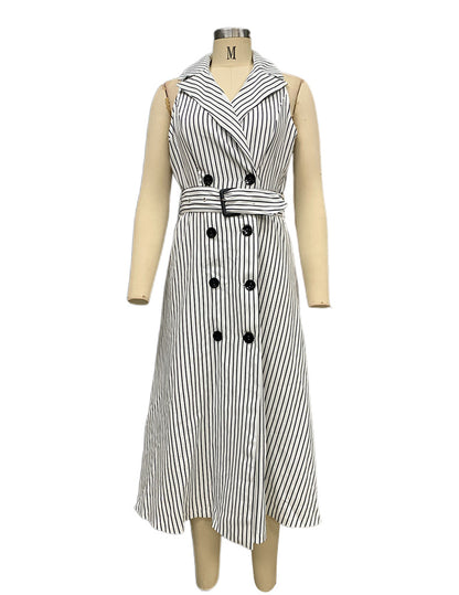 Fashion Striped Sleeveless Office Lady Dresses
