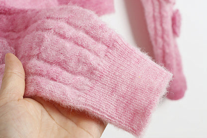 Fashion Lovely 3D Floral Design Short Knitted Sweaters