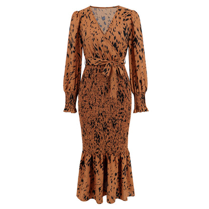 Elegant V Neck Floral Print Mermaid Long Dresses
