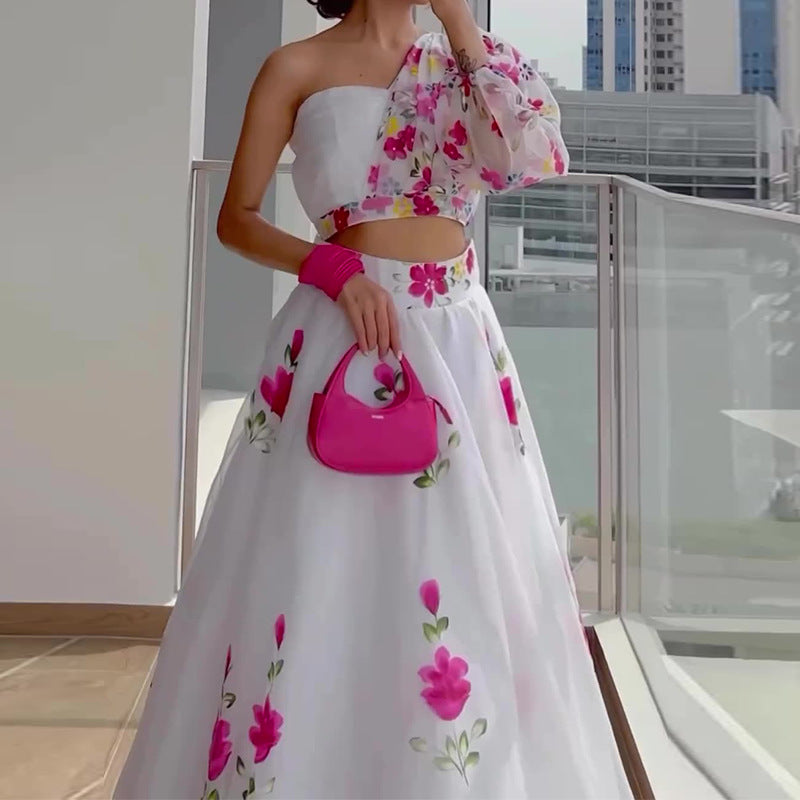 Designed Fashion Strapless Tops and High Waist Skirts Suits