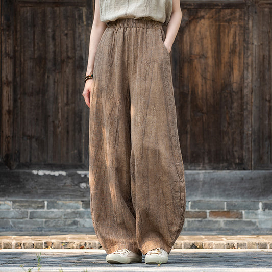 Casual Dyed Linen Wide Legs Pants
