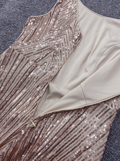 Sexy Rose Golden Mermaid Evening Party Dresses
