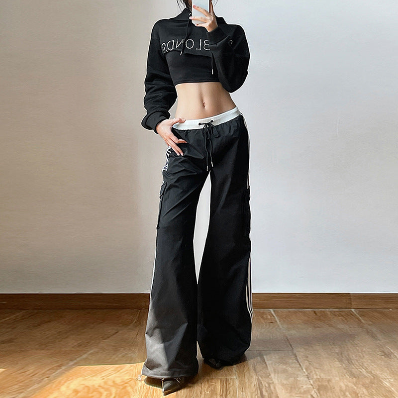 Fashion Black High Waist Black Ankle Tied Pants