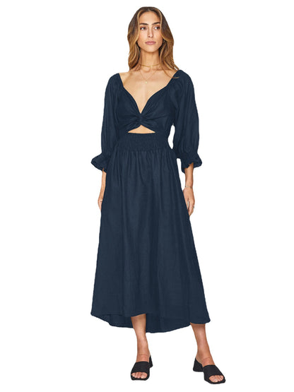 Summer High Waist Long Sleeves Double Sides Midi Dresses