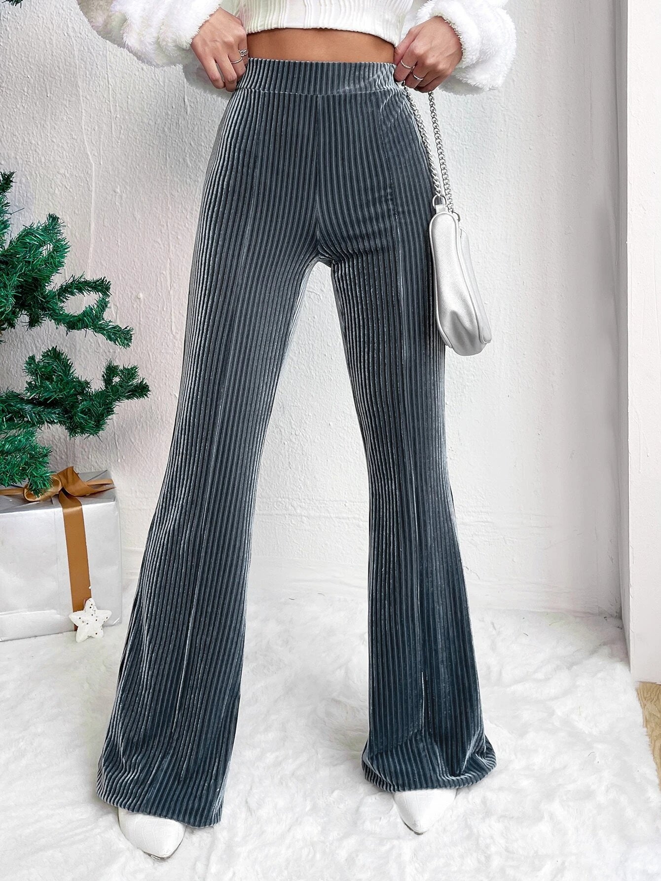 Casual High Waist Corduroy Trumpet Pants for Women