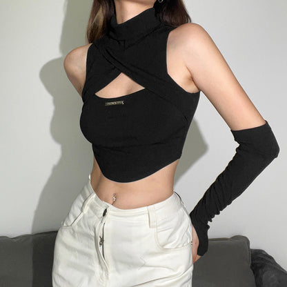 Sexy High Neck Sleeveless Midriff Baring Tank Tops