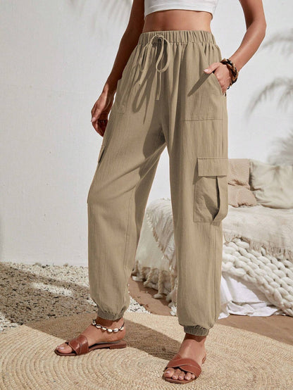 Casual Women Pockets Trousers