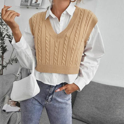 Casual V Neck Sleeveless Knitted Vest
