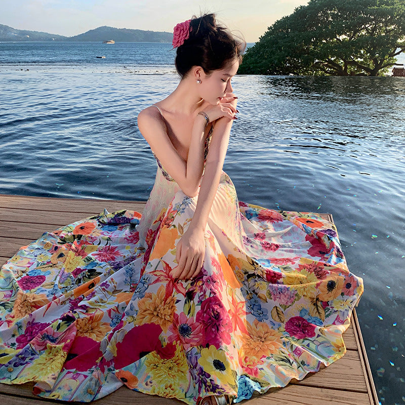 Colorful Oil Painting Summer Holiday Dresses for Women